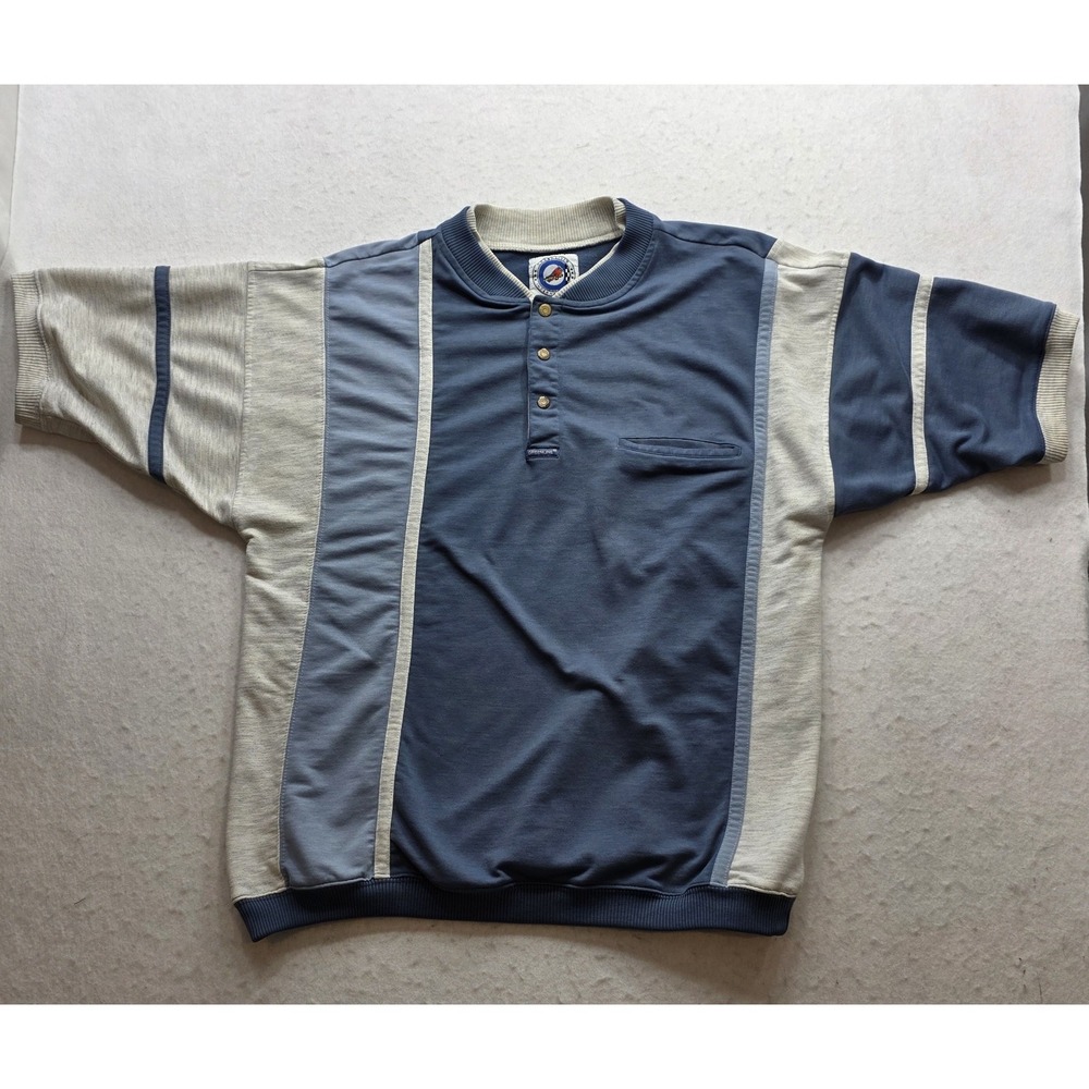 Greenline International Vintage Men's Blue & Gray 3 Button Golf Shirt. Size L - Picture 2 of 8